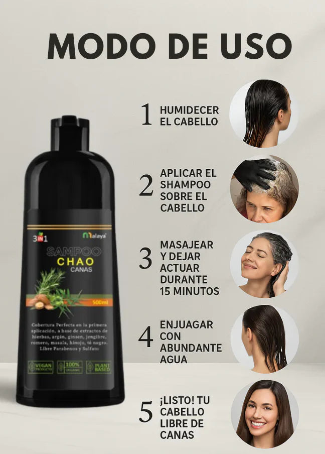 SHAMPOO CHAO CANAS +TRATAMIENTO - cubre naturalmente las canas en minutos 🌿