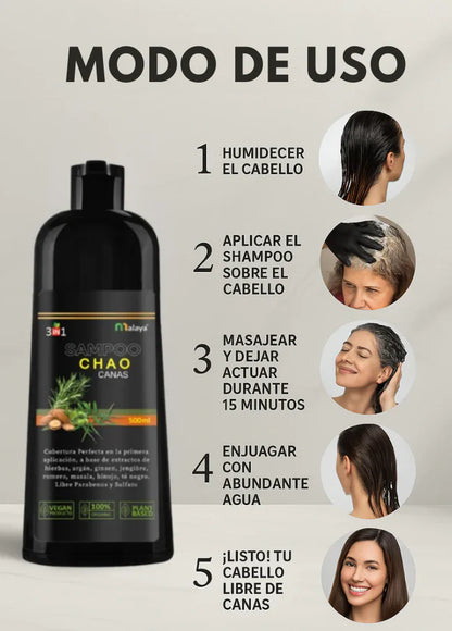 SHAMPOO CHAO CANAS +TRATAMIENTO - cubre naturalmente las canas en minutos 🌿